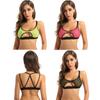 Women Sheer Mesh Fishnet Hollow Out Halter Bra Top Crisscross Back Crop Tops