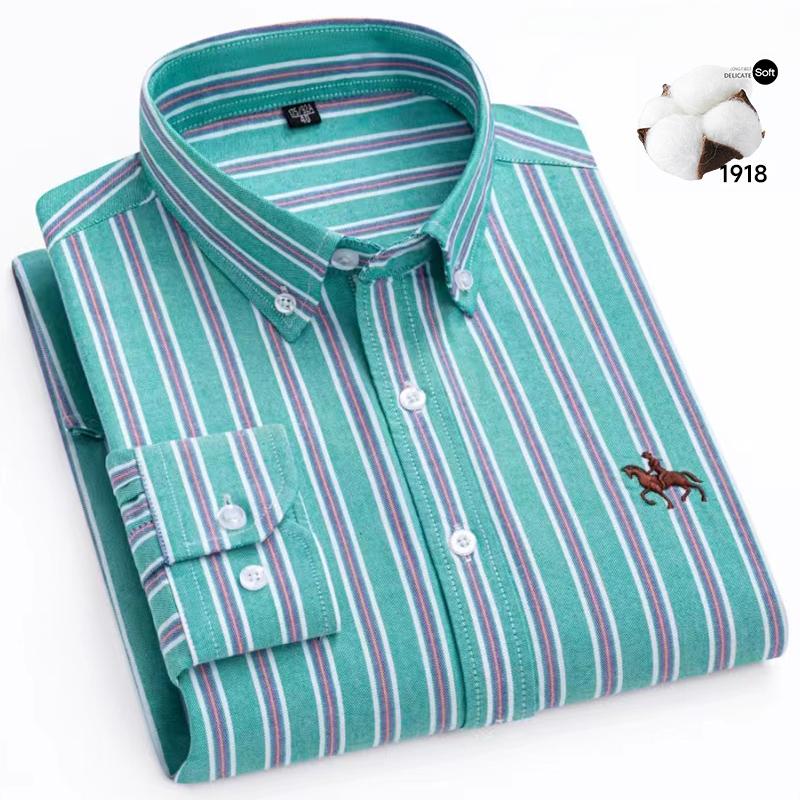 Plus size 100%cotton korean fashion long-sleeve shirts for men slim fit formal plain shirt striped houndstooth plaid clothes