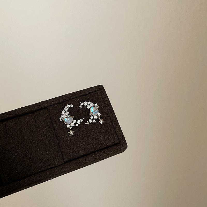 Серьги-гвоздики Niche Design Sense Star Moon Zircon, женские, индивидуальные, уникальные, изысканные, элегантные, темпераментные, модные, универсальные серьги