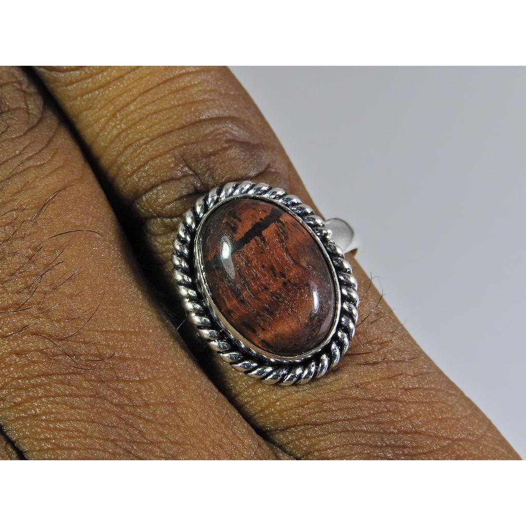 Natural Blue Tiger Eye 925 Solid Sterling Silver Ring Size US-6 PG-35