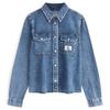 Letter Patch Embroidered Pure Cotton Washed Denim Long Sleeve Shirt Women Shirts Light-Blue J223851