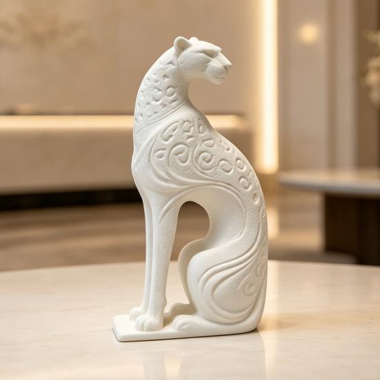 Elegant Office Desk Accessories 3D Printed Hollow Leopard Figurine, Modern Abstract Cheetah Sculpture Contemporary Room Ornament for Shelf, Minimalist