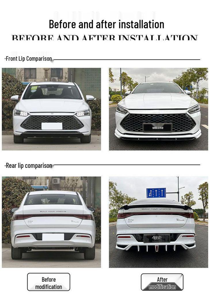 Обвес BYD Qin Plus Dmi/EV Стиль EFG: Нижние передний и задний спойлеры, Боковые юбки, Заднее антикрыло с подсветкой