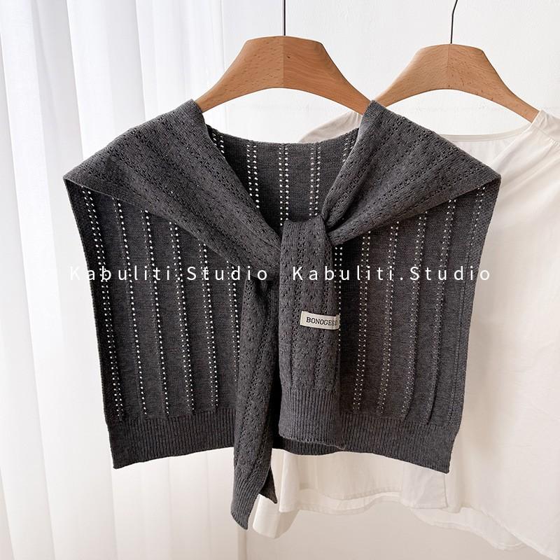 Womens Knitted Shawl Scarf With Tie Detail Lightweight Warm Wrap Winter Korean Style Crochet Trim Accessory