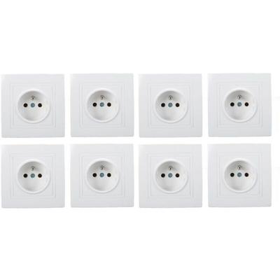 Pack 8 Prises Murales Encastrées Standard Française 10A 220V Blanc 82×82 Mm