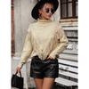 2024 Осень и зима Новый европейский и американский женский свободный однотонный вязаный свитер с кисточками и высоким воротом