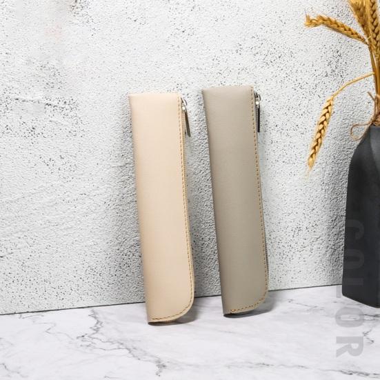 Пенал с гладкой молнией, вместительная вместительная сумка для ручек из искусственной кожи с большим отверстием для хранения канцелярских принадлежностей для девочек