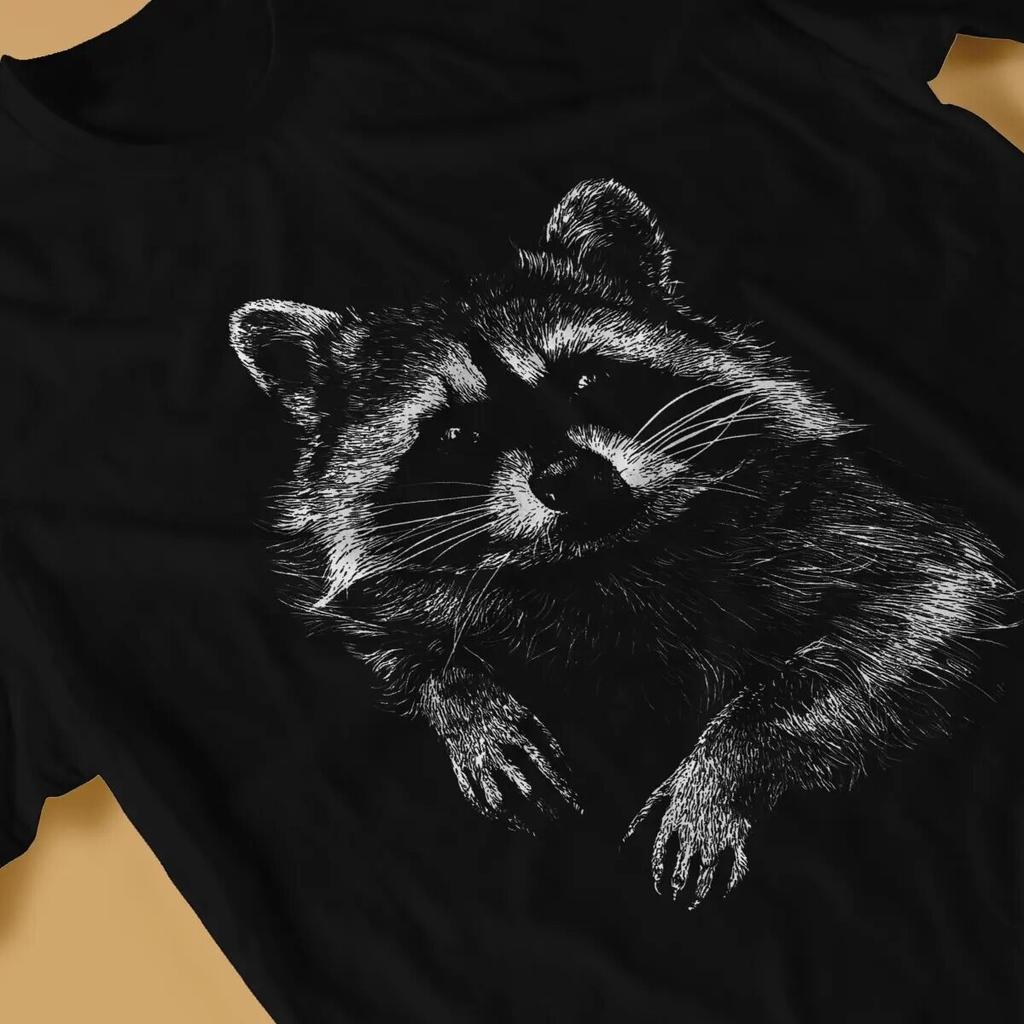 Cute T Shirts Unisex Pure Cotton Vintage T-Shirts Round Neck Raccoon Mammal Tees Short Sleeve Tops New Arrival