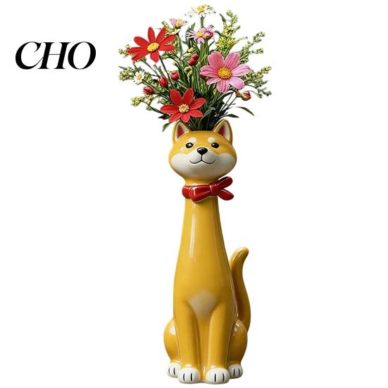 Desktop Vase Quirky Dog Handcrafted Whimsical Animal Flower Resin Decorative for Desk Shelf Boho Home Decor Gift Lovers Floral Plants