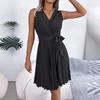 Женское весенне-летнее темпераментное шикарное однотонное платье без рукавов с v-образным вырезом и высокой талией на шнуровке