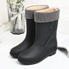 Fashion 2024Fashion Plush Rain Shoes for Women Warm High Tube Rainboots Winter Solid Color Low-heel Non-slip PVC Rubber Shoes