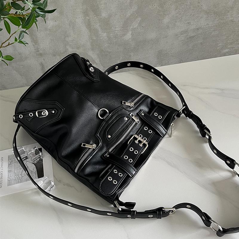 Горячие Девушки Винтажная Сумка-Ведро Большой Вместимости Черная Панк Готика Заклепки Мотоциклетная Сумка Через Плечо Сумка-Тоут из Искусственной Кожи Сумка Кроссбоди CLE