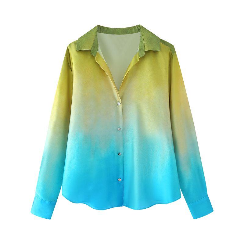 Kaslead New Women clothes Western Style Tie-dye Silk Satin Texture Shirts Pants 8374487 8200486