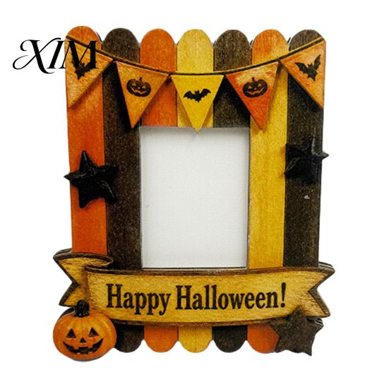 Desktop Ornament Halloween Wooden Photo Frame, Cute Ghost Butterfly Cat Tabletop Decor Pumpkin Frame with Stand, Sweet Kawaii Picture Holder for Desk