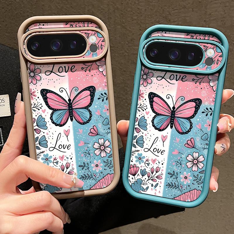 Blue Pink Butterfly Floral Pattern Case For Google Pixel 10 Pro XL Shockproof Bumper Silicone Cover For Pixel 9A 9 8 7 Pro 8A 7A