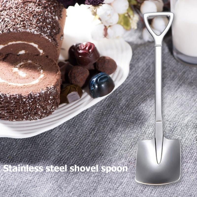 Лопата из нержавеющей стали, Серебряная ложка с плоской головкой, лопатка из нержавеющей стали, десертная ложка, квадратная лопатка
