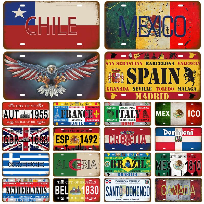 Metal Sign Germany USA Country Flag Tin Sign Plaque France Israel Spain Tinplate Plate For Wall Home Restaurant Craft Bar Decor