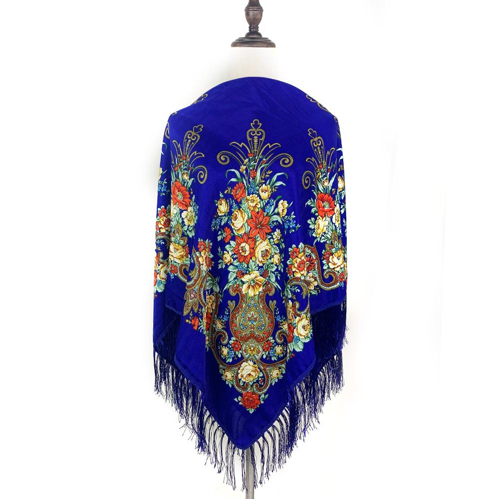 130*130Cm Luxury Floral Print Russian Square Scarf Women Fringed Bandana Scarves Pareo Lady Headband Scarves Babushka Head Wraps