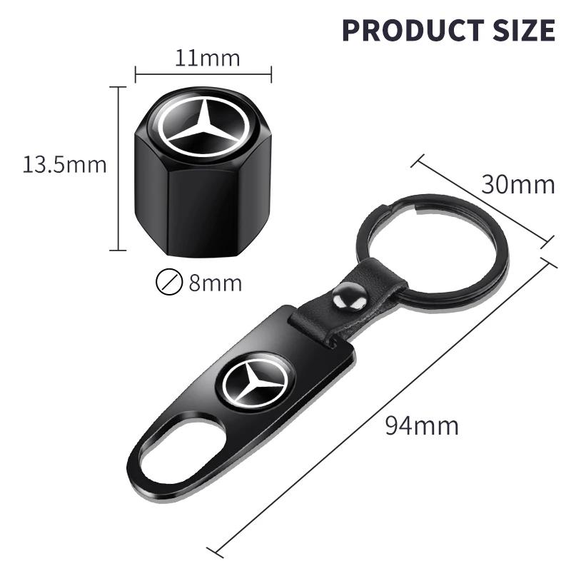 Car Tire Valve Stems Cap With Keychain Anti-Theft Compatible For Mercedes Benz GLK GLA A B C E R G Class C180 W176 S200 S300 UK1