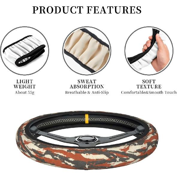 American Camo Neoprene Steering Wheel Cover, 15in Car Accessories | Universal 15 Inch Non-Slip Elastic Steering Wheel Cover for Women & Men, Fits
