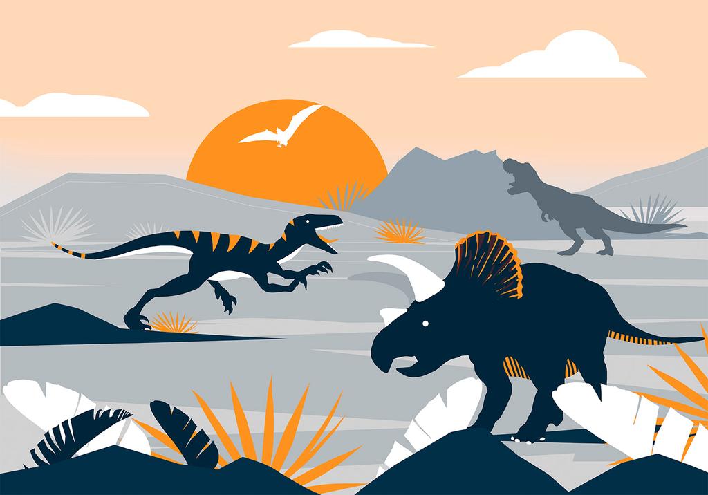 Fototapeta - Ostatnie Dinozaury Z Pomarańczowym - Abstrakcyjny Krajobraz Do Pokoju