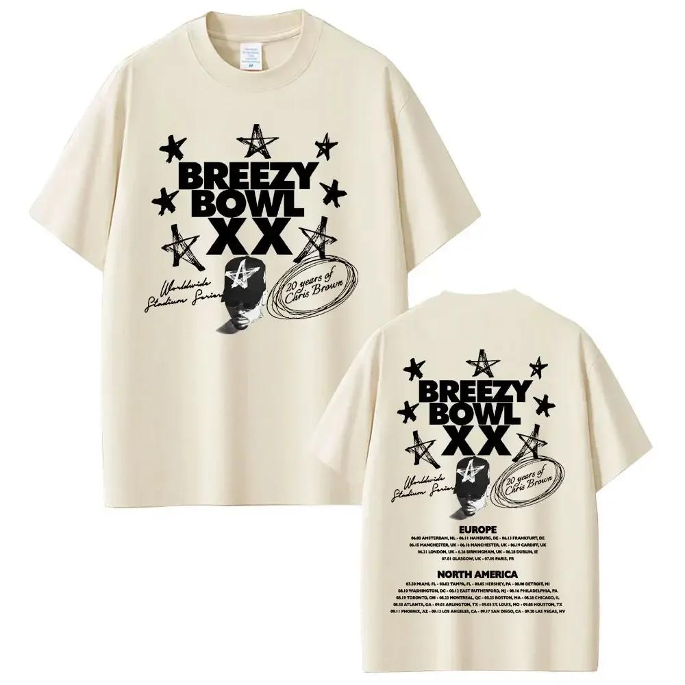 Chris Brown Graphic Tshirt Breezy Bowl Xx Tour T Shirts Unisex Wounisex Fashion Hip Hop Vintage Short Sleeve Oversized Tshirts Blac