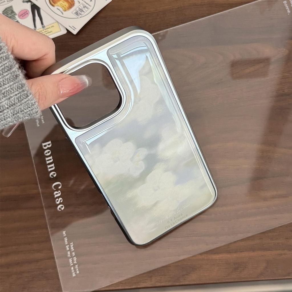 INS Blurred White Flower Phone Case Compatible with iPhone 14, iPhone 15, and iPhone 16 Pro Max