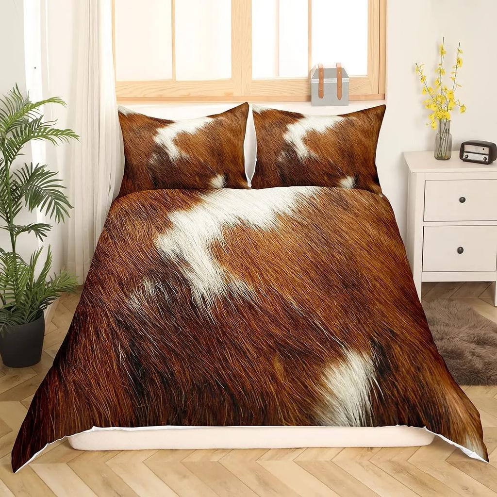 Комплект постельного белья из коровьей шкуры Пэчворк Принт коровы Пододеяльник Фермерское животное Пододеяльник Западный ковбой Фермерский дом Полиэстеровый чехол для одеяла