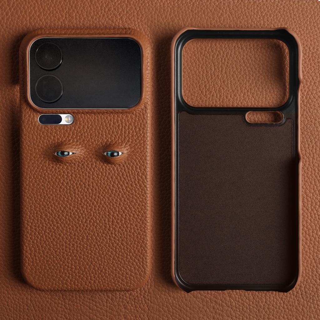 Unique Eye Design Genuine Leather Case For Xiaomi 17 Pro Max 15TPro 14 13pro 12 Phone Shell Personal Back Protective Coque Capa