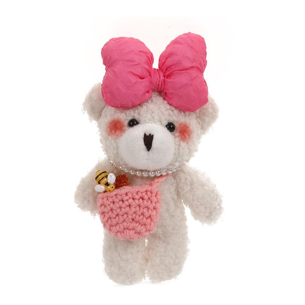 Furry Bear Plush Toys Pendant Bag Accessories Soft Plush Bear Toy Bowknot Bear Keychain Gift