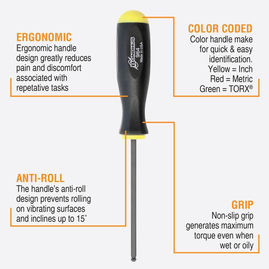 BONDHUS Набор шестигранных отверток с шаровым наконечником, оксидированный, BSX8S 10632 Набор, Отделка, 8 шт. (0,050, 1/16, 5/64, 3/32, 7/64, 1/8, 9/64, 5/32 дюйма) Нет.