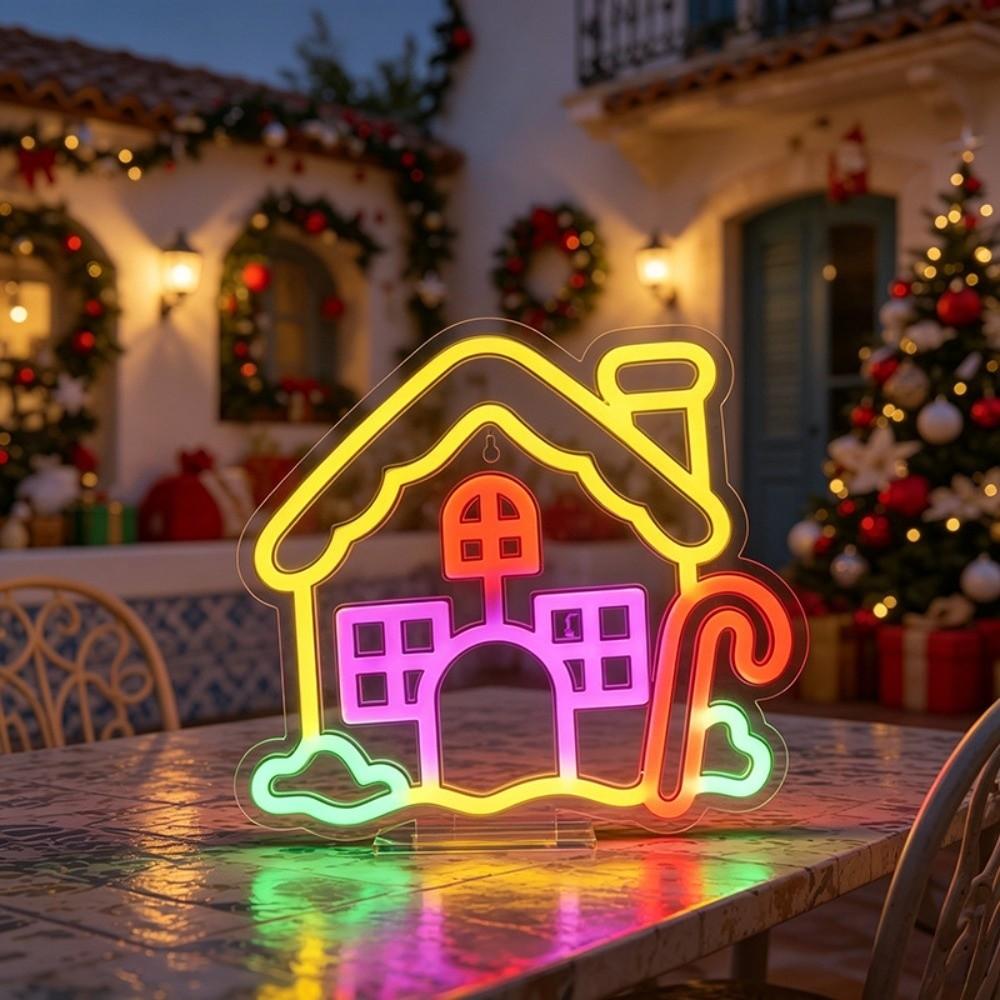 Luminous Christmas Neon Sign USB-powered Xmas Shaped Light Atmosphere Signboard Camper