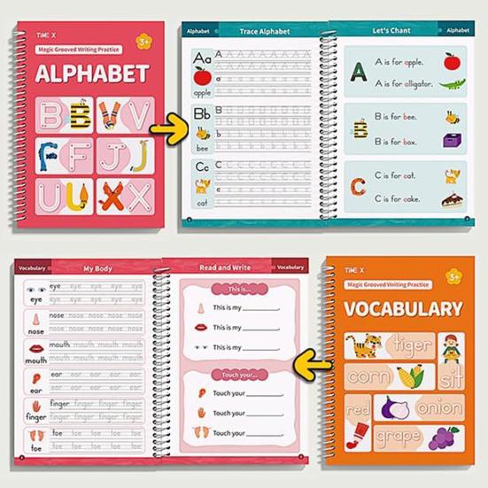 Книга для практики письма с канавками, с ручками, стержнями, держателем для карандаша, многоразовая