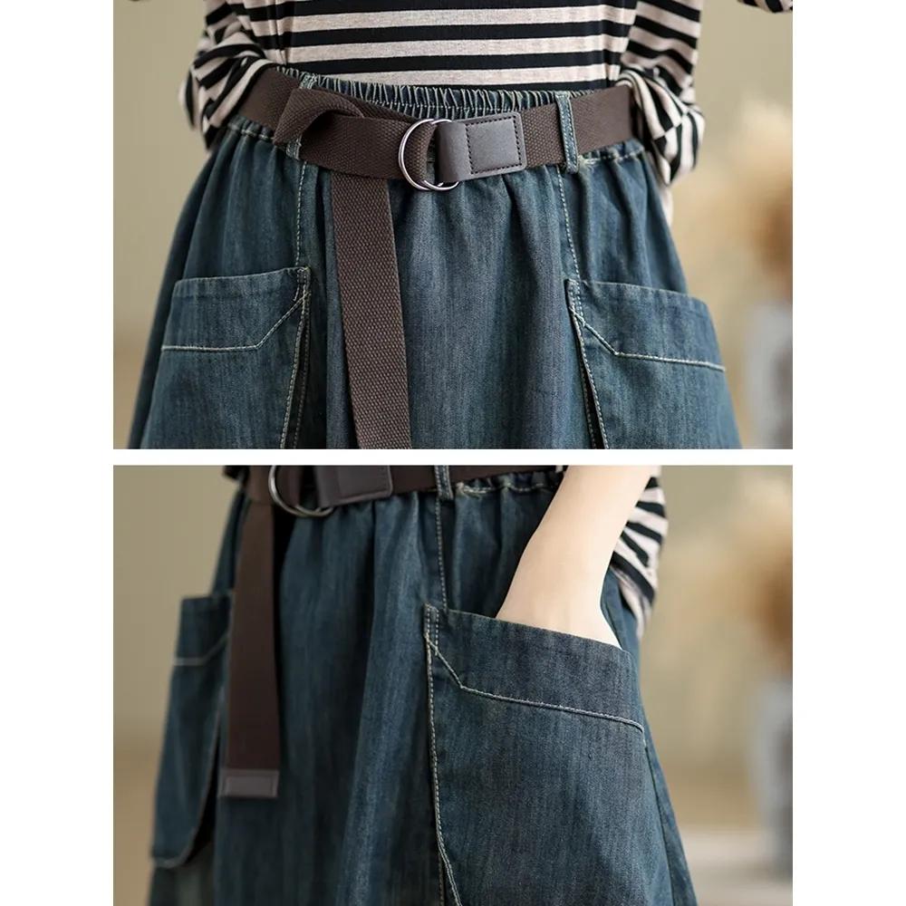 Свободная джинсовая юбка в стиле ретро, женская весенне-летняя повседневная юбка А-силуэта с эластичной резинкой на талии