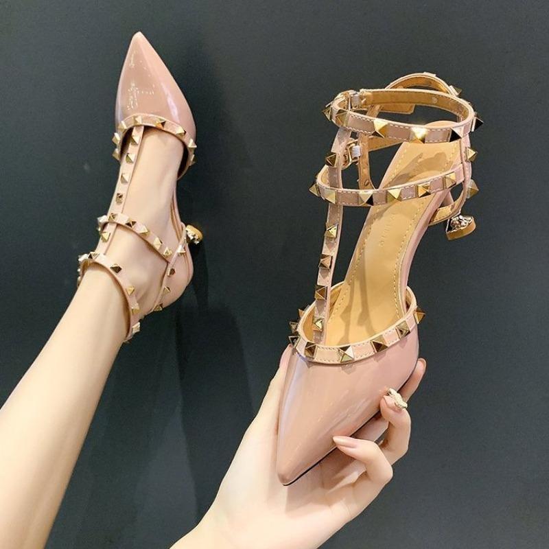 Женские босоножки с острым носком, дизайнерские женские роскошные сексуальные босоножки с заклепками, женские босоножки на высоком каблуке 6 8 10 см, свадебные туфли для женщин