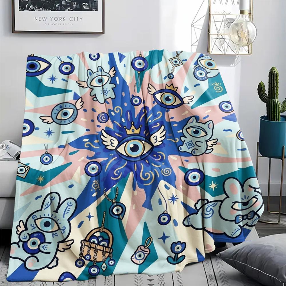 1Pc Evil Eye Print Flannel Blanket, High quality Comfortable for All Seasons, Home Decor, Warmth and Comfort, Perfect for Christmas Gifts W60