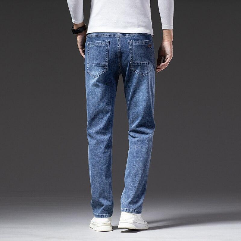 Мужские джинсы деловые, обычные, прямые, полной длины, повседневные, джинсовые брюки, эластичные, эластичные, из ткани стрейч