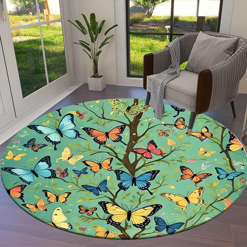 1pc Office Carpet Chair Mats Butterfly Garden Round Rug Perfect for Decorating Office Chairss, Or Bedrooms.YDT376