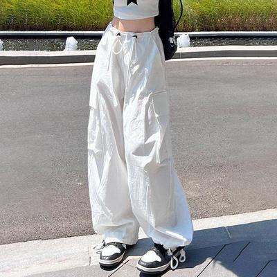 Женские летние белые американские хип-хоп брюки-карго - широкие, свободные, для джазовых танцев, парашютные, фонарики