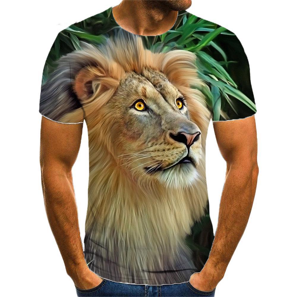 Мужские футболки с 3D-принтом с рисунком льва, летние повседневные футболки с круглым вырезом и коротким рукавом оверсайз