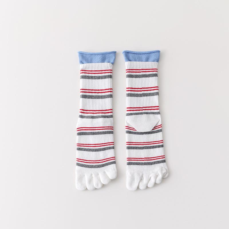Полосатые пятипалые носки для женщин, носки средней длины, спортивные, противоскользящие, впитывающие пот, носки для девочек на весну и осень, носки до щиколотки