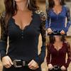 Women Off Shoulder Long Style Commuting Pullover V-neck Lace Bottoming Blouse