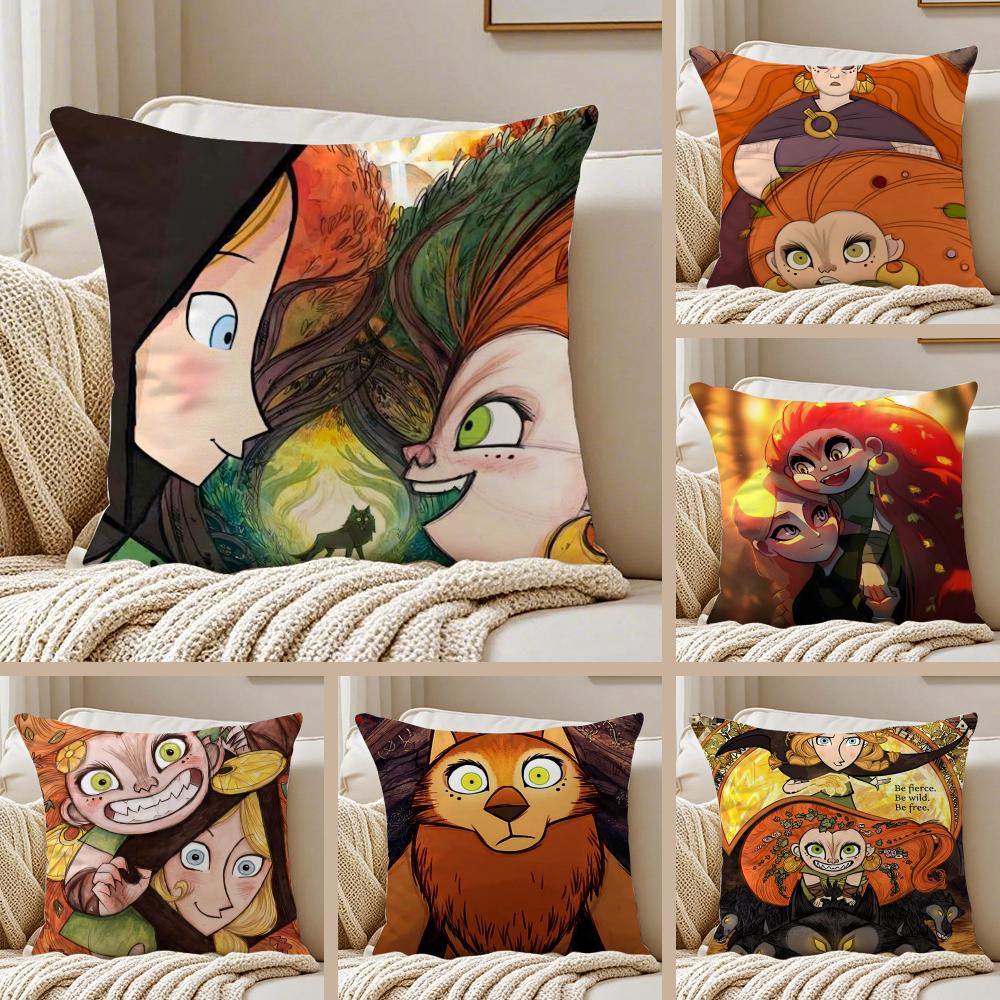 Anime Movie WWolfwalkers Cushion Cover Silky Short Plush DoubleSided Printed Pillow Case for Sofa All Seasons Home Decor Gift