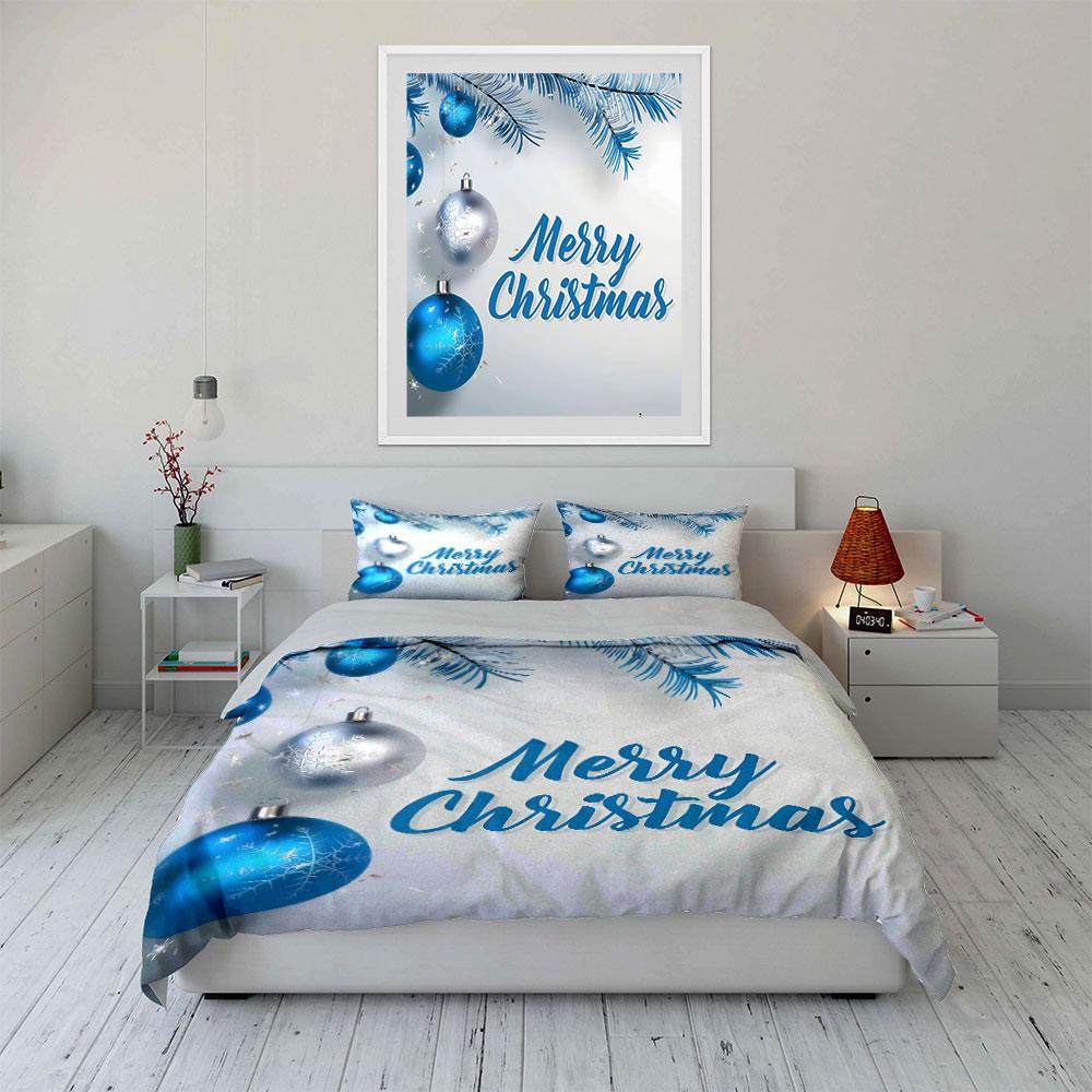 Merry Christmas Blue Decor Bedding Duvet Cover Set Duvet Cover Pillowcases (1*Duvet Cover 2*Pillowcases, without duvet insert)