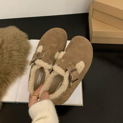 Ретро обувь на толстой подошве, пушистые женские туфли, новинка осени и зимы, матовые и флисовые теплые хлопковые туфли