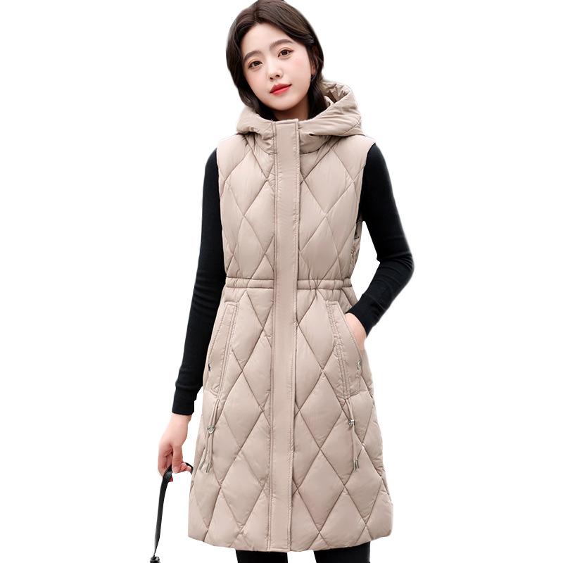 Женский жилет с капюшоном на пуху, новая утолщенная куртка средней длины