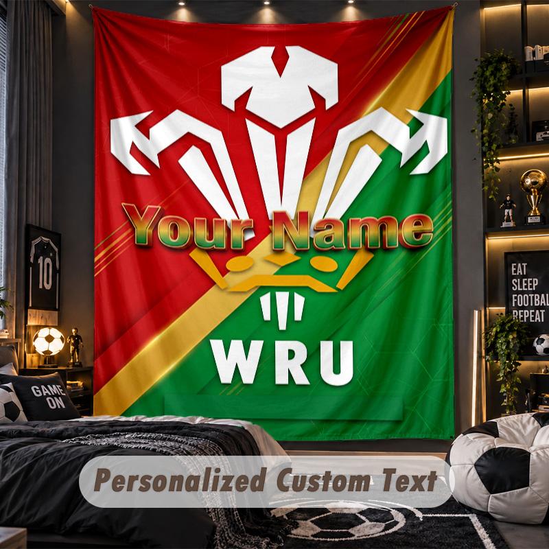 TapestryWales Rugby Custom Name Text Personalized Wall Hanging Tapestry Home Wall Decor