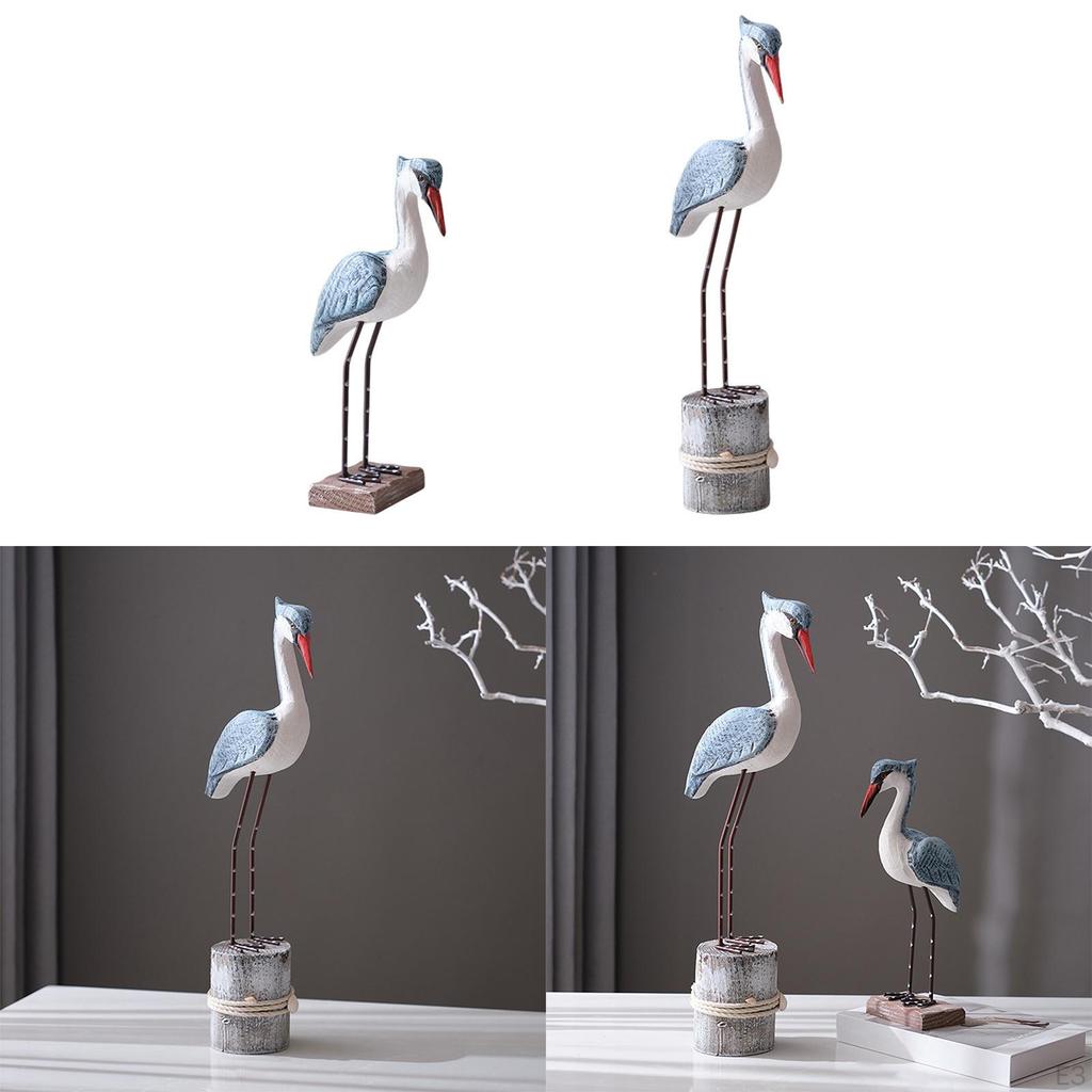 Wood Sea Bird Figurine Rustic Craft Collection Desktop Decoration for Cafe and Home