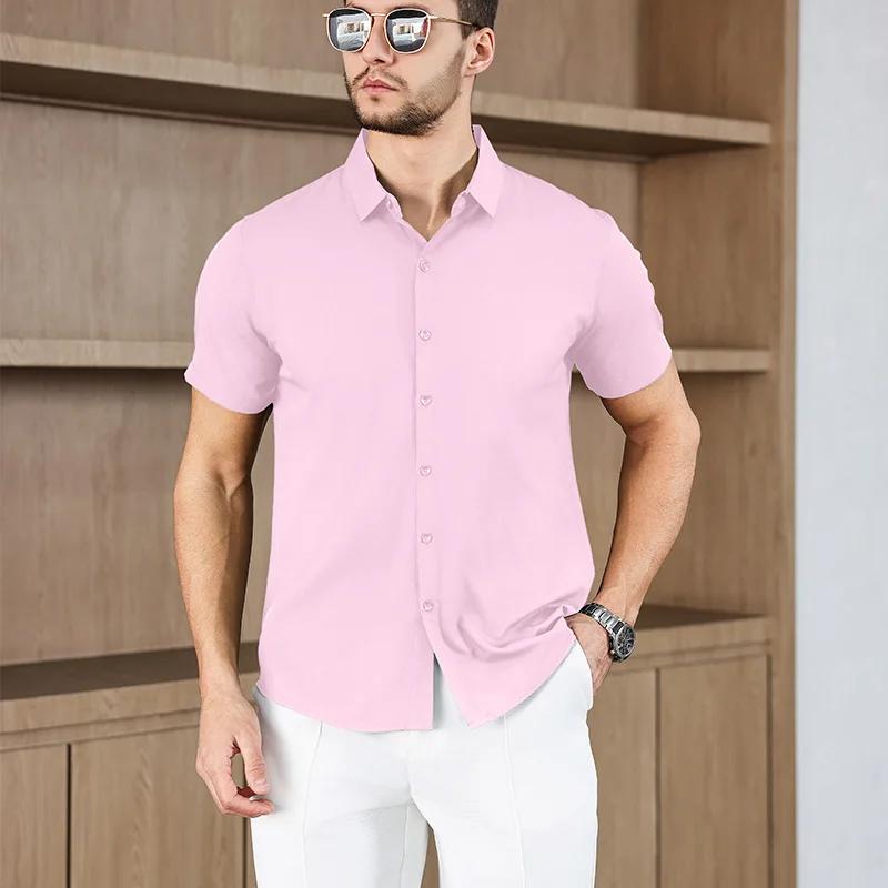 Мужская рубашка с коротким рукавом, однотонная, в стиле business casual, для летней моды, не требует глажки, удобный и универсальный топ