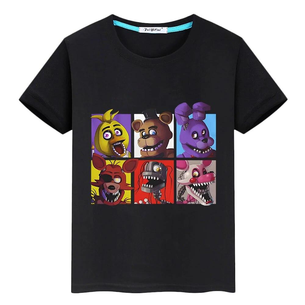 Летняя футболка FNAF, 100% хлопок, короткие футболки с мультяшным принтом, аниме-футболки y2k, футболка с изображением медведя и кролика, топы для мальчиков, детская одежда для девочек